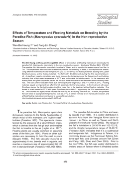 (Macropodus Opercularis) in the Non-Reproductive