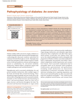 Pathophysiology of Diabetes: an Overview