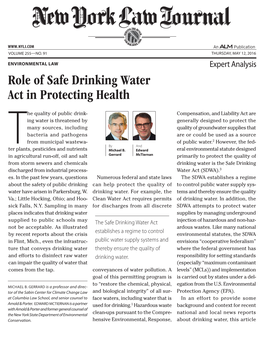 Role of Safe Drinking Water Act in Protecting Health