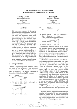 A DG Account of the Descriptive and Resultative De-Constructions in Chinese