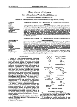 Biosynthesis of Lignans. Part I . Biosynthesis of Arctiin