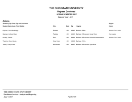 THE OHIO STATE UNIVERSITY Degrees Conferred SPRING SEMESTER 2017 Data As of June 7, 2017