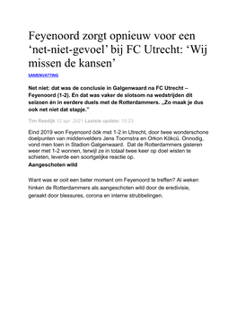 Bij FC Utrecht: ‘Wij Missen De Kansen’ SAMENVATTING