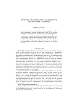 STRONGER KEY DERIVATION VIA SEQUENTIAL MEMORY-HARD FUNCTIONS COLIN PERCIVAL 1. Introduction Password-Based Key Derivation Functi