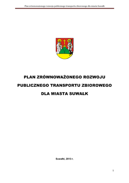 Plan Zrównoważonego Rozwoju Publicznego Transportu Zbiorowego Dla Miasta Suwałk