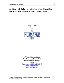 A Study of Behavior of Men Who Have Sex with Men in Mumbai and Thane: Wave - 3