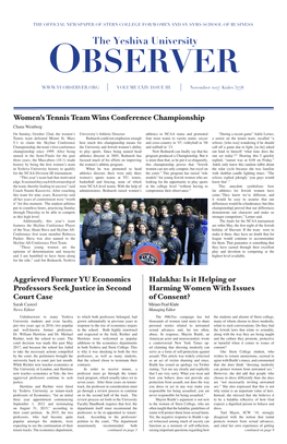 The Yeshiva University OBSERVER VOLUME LXIV ISSUE III November 2017/ Kislev 5778