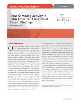 Chinese Mining Activity in Latin America: a Review of Recent Findings by IACOB KOCH-WESER*