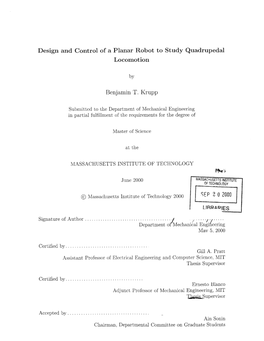 Design and Control of a Planar Robot to Study Quadrupedal Locomotion