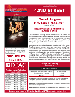 42ND STREET Media Sponsor May 3-8, 2016