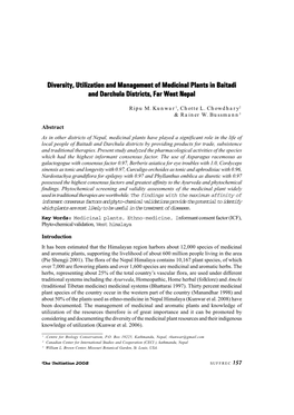 Diversity, Utilization and Management of Medicinal Plants in Baitadi and Darchula Districts, Far West Nepal