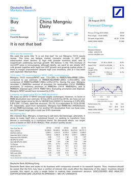 China Mengniu Dairy DCF-Based Target Price by 8% to HKD38 from HKD41.3, Factoring in 3.9% RFR, HANG SENG INDEX (Rebased)