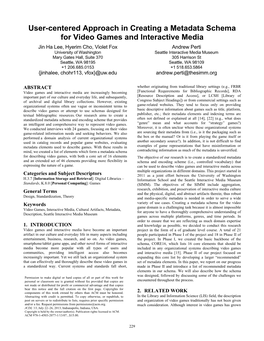 User-Centered Approach in Creating a Metadata Schema for Video Games and Interactive Media