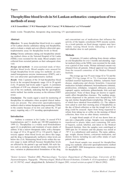 Theophylline Blood Levels in Sri Lankan Asthmatics: Comparison of Two Methods of Assay