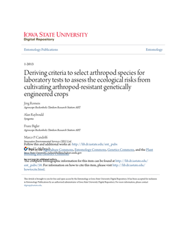 Deriving Criteria to Select Arthropod Species for Laboratory Tests To