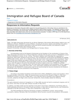 Immigration and Refugee Board of Canada Page 1 of 7