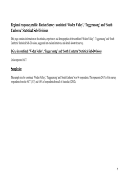 Woden Valley’, ‘Tuggeranong’ and ‘South Canberra’ Statistical Sub-Divisions