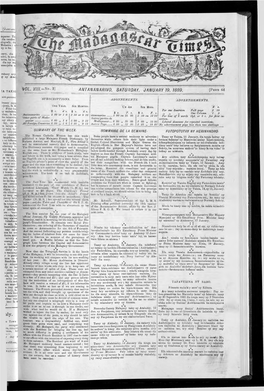 'Vol Antananarivo, Saturoay. January 19. 1889