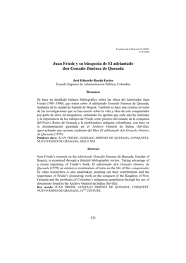 Juan Friede Y Su Búsqueda De El Adelantado Don Gonzalo Jiménez De Quesada