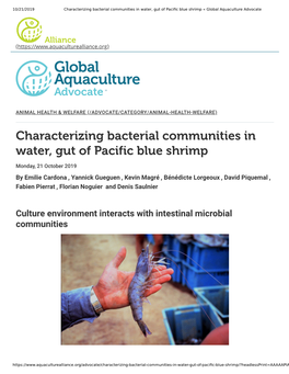Characterizing Bacterial Communities in Water, Gut of Pacific Blue Shrimp