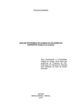 ANÁLISE PROTEÔMICA DE GLÂNDULAS SALIVARES DO CARRAPATO Amblyomma Sculptum