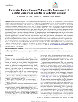 Parameter Estimation and Vulnerability Assessment of Coastal Unconfined Aquifer to Saltwater Intrusion