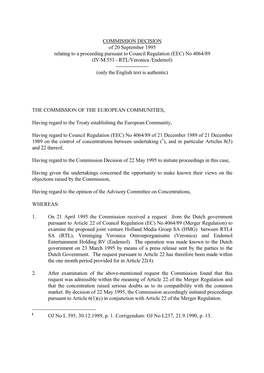 COMMISSION DECISION of 20 September 1995 Relating to A