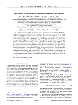(2020) Wehrl Entropy Production Rate Across a Dynamical Quantum Phase Transition