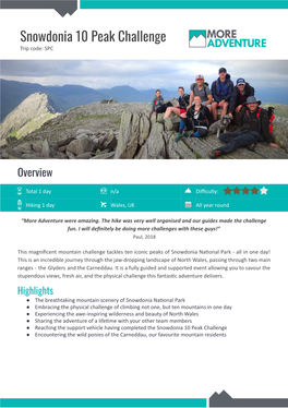 Snowdonia 10 Peak Challenge Trip C Ode: SPC