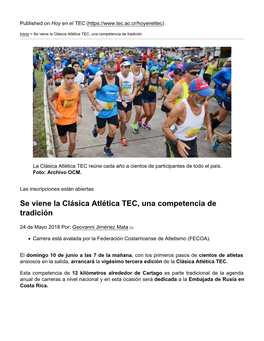 Se Viene La Clásica Atlética TEC, Una Competencia De Tradición