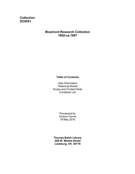 Collection SC0051 Bluemont Research Collection 1902-Ca.1997