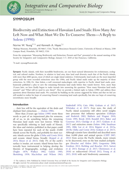 Biodiversity and Extinction of Hawaiian Land Snails: How Many Are Left Now and What Must We Do to Conserve Them—A Reply to Solem (1990) Norine W