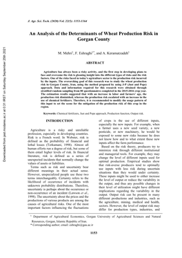 An Analysis of the Determinants of Wheat Production Risk in Gorgan County