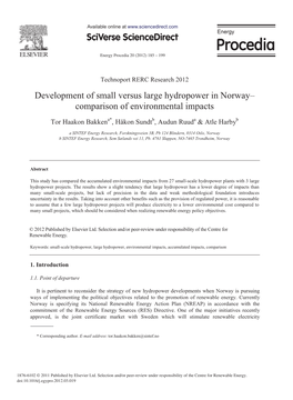 Development of Small Versus Large Hydropower in Norway Comparison of Environmental Impacts