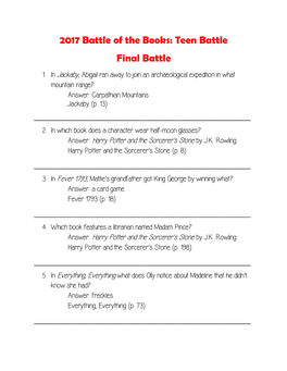 2017 Battle of the Books: Teen Battle Final Battle