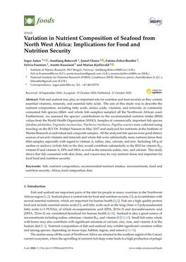 Variation in Nutrient Composition of Seafood from North West Africa: Implications for Food and Nutrition Security