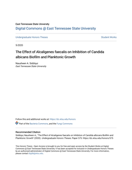 The Effect of Alcaligenes Faecalis on Inhibition of Candida Albicans Biofilm and Planktonic Growth