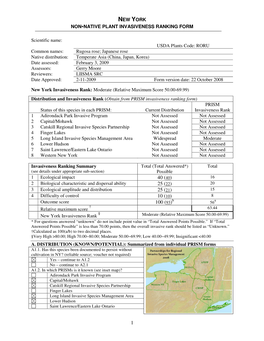 New York Non-Native Plant Invasiveness Ranking Form