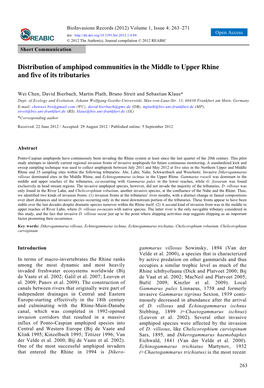 Distribution of Amphipod Communities in the Middle to Upper Rhine and Five of Its Tributaries