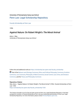 Against Nature: on Robert Wright's the Moral Animal