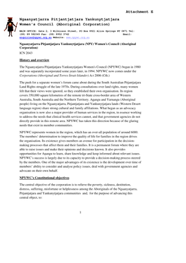 Attachment E Ngaanyatjarra Pitjantjatjara Yankunytjatjara Women's Council (Aboriginal Corporation)