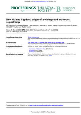 Supertramp New Guinea Highland Origin of a Widespread Arthropod