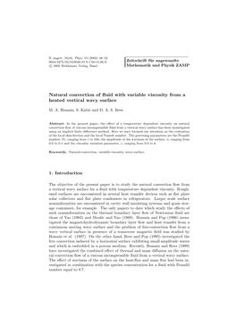 Natural Convection of Fluid with Variable Viscosity from a Heated