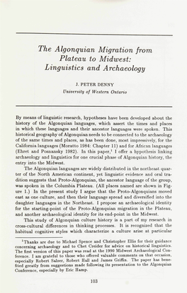 The Algonquian Migration from Plateau to Midwest: Linguistics and Archaeology