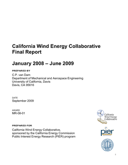 California Wind Energy Collaborative Final Report January 2008 – June