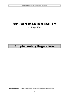 39° SAN MARINO RALLY - Supplementary Regulations