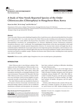 A Study of Nine Newly Reported Species of the Order Chlorococcales (Chlorophyta) in Hongcheon River, Korea