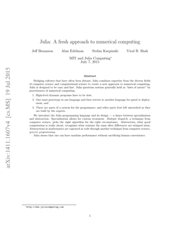 Julia: a Fresh Approach to Numerical Computing