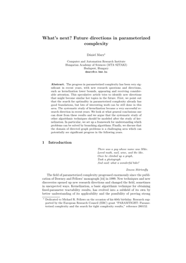 What's Next? Future Directions in Parameterized Complexity