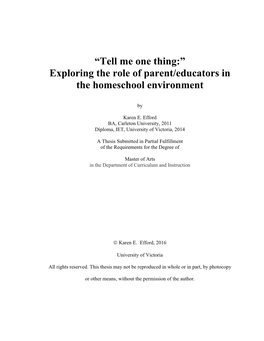 Exploring the Role of Parent/Educators in the Homeschool Environment
